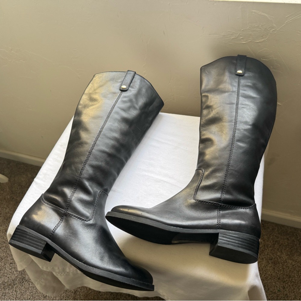 INC International Concepts Fawne Black Leather Riding Boots. Size 8